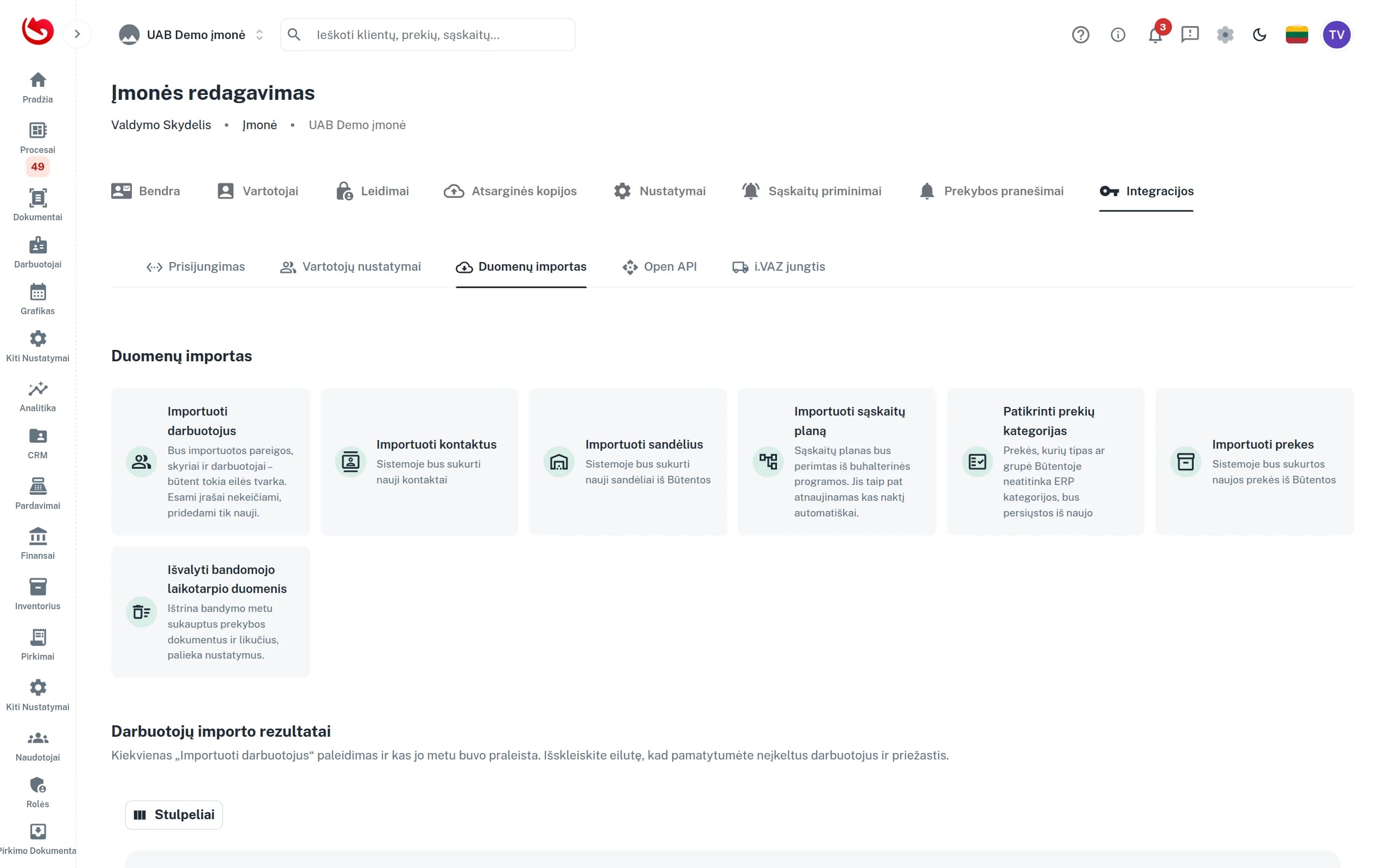 Integracijos su Būtent programa nustatymai