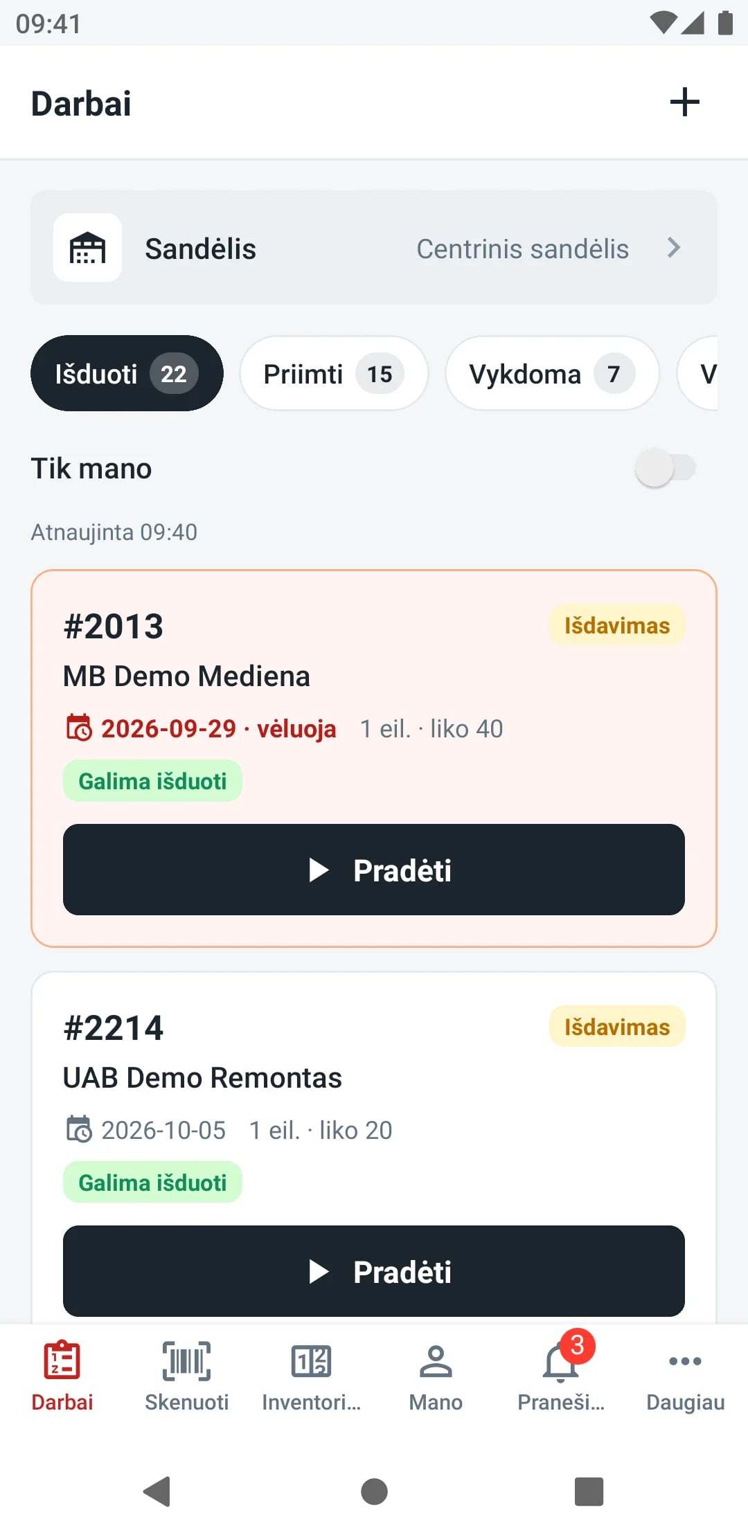 Programėlės darbų sąrašas