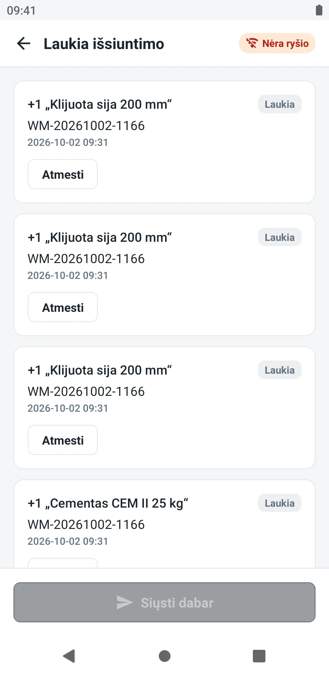 Laukiantys išsiuntimo veiksmai
