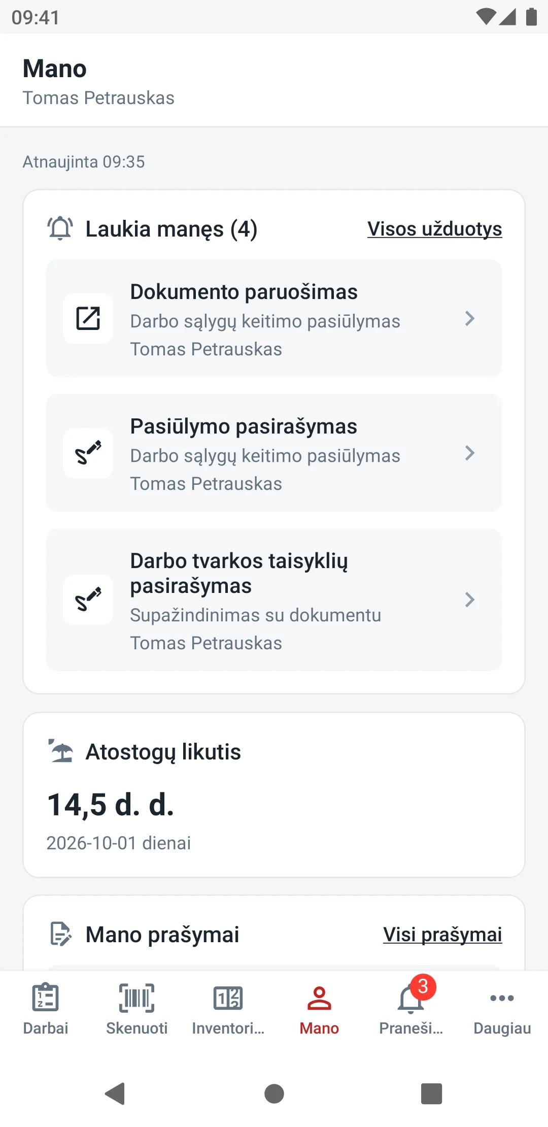 Darbuotojo savitarna programėlėje