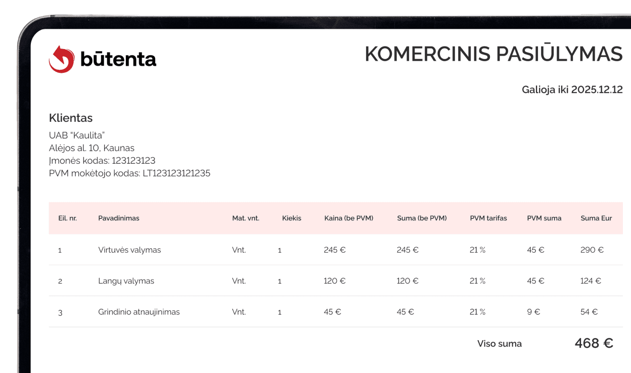 Būtenta komercinis pasiūlymas planšetėje